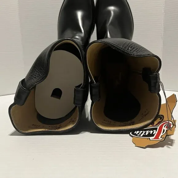 VINTAGE Justin 8462 Roper Black Calfskin Leather Cowboy Boots USA Mens 13D - NWT